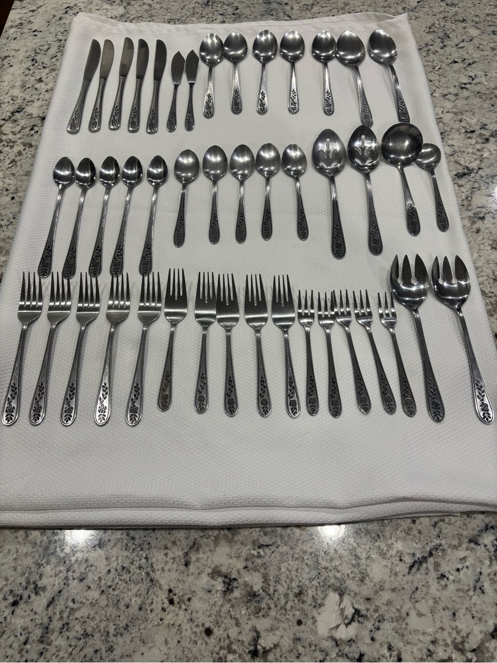 Vintage MCM Rogers Stanley Floral Mist Flatware Set - 45 Pc